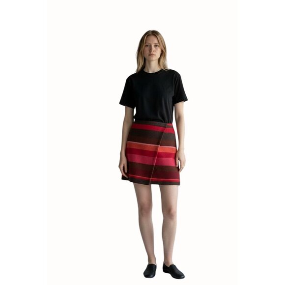 LOFT Womens Striped Wrap Mini Skirt Red Multi Wool Blend Size 4 NEW - Picture 9 of 9